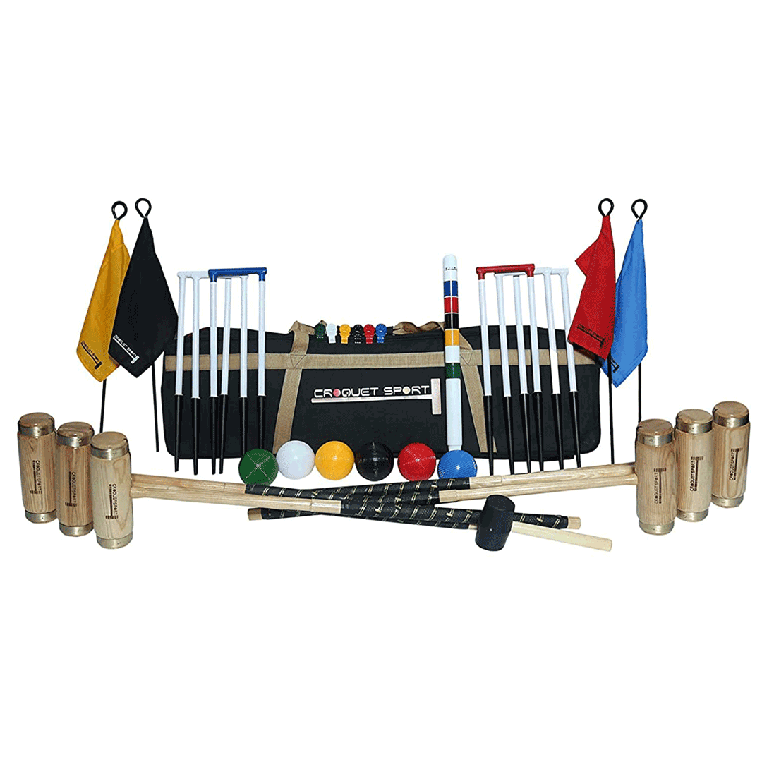 Juego de croquet Synco Croquet Sport Elite para 6 jugadores, juego Elite con bolas de croquet y accesorios (38 pulgadas), perfecto para c?sped, patios traseros, parques y jardines para divertirse, fiestas y juegos en familia.