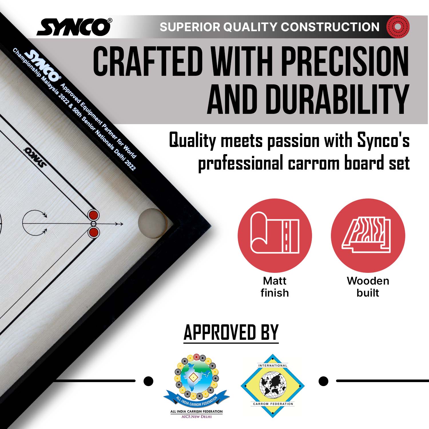 Tablero de carrom Synco de 20 pulgadas para ni?os | Acabado mate con bordes lisos | Material de madera ecol?gico | Grosor de 4 mm - Imagen 2