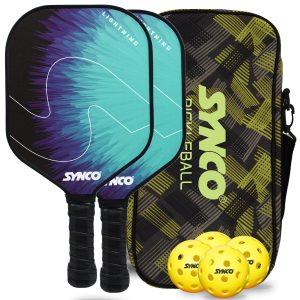 Set de palas de pickleball Synco Lightning Blue | 2 raquetas de pickleball y 4 pelotas de pickleball con bolsa de transporte | Raqueta ligera de fibra de vidrio con empu?adura acolchada y c?moda