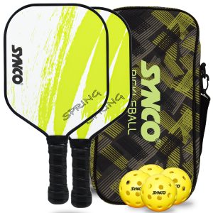 Set de palas de pickleball Synco Spring Green | 2 raquetas de pickleball y 4 pelotas de pickleball con bolsa de transporte | Raqueta ligera de fibra de vidrio con empu?adura acolchada y c?moda