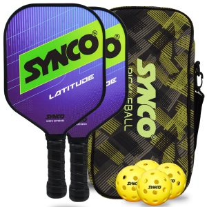 Set de palas de pickleball Synco Latitude Blue | 2 raquetas de pickleball y 4 pelotas de pickleball con bolsa de transporte | Raqueta ligera de fibra de vidrio con empu?adura acolchada y c?moda