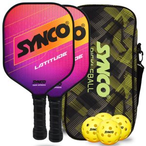 Set de palas de pickleball Synco Latitude Pink | 2 raquetas de pickleball y 4 pelotas de pickleball con bolsa de transporte | Raqueta ligera de fibra de vidrio con empu?adura acolchada y c?moda
