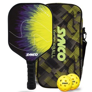 Set de palas de pickleball Synco Lightning Yellow | 1 raqueta de pickleball y 2 pelotas de pickleball con bolsa de transporte | Raqueta ligera de fibra de vidrio con empu?adura acolchada y c?moda