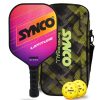 Set de palas de pickleball Synco Latitude Pink | 1 raqueta de pickleball y 2 pelotas de pickleball con bolsa de transporte | Raqueta ligera de fibra de vidrio con empu?adura acolchada y c?moda