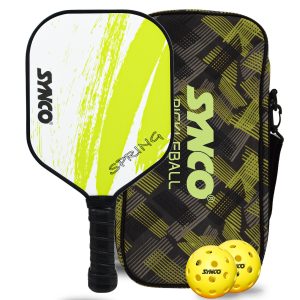 Juego de palas de pickleball Synco Spring Green | 1 raqueta de pickleball y 2 pelotas de pickleball con bolsa de transporte | Raqueta ligera de fibra de vidrio con empu?adura acolchada y c?moda