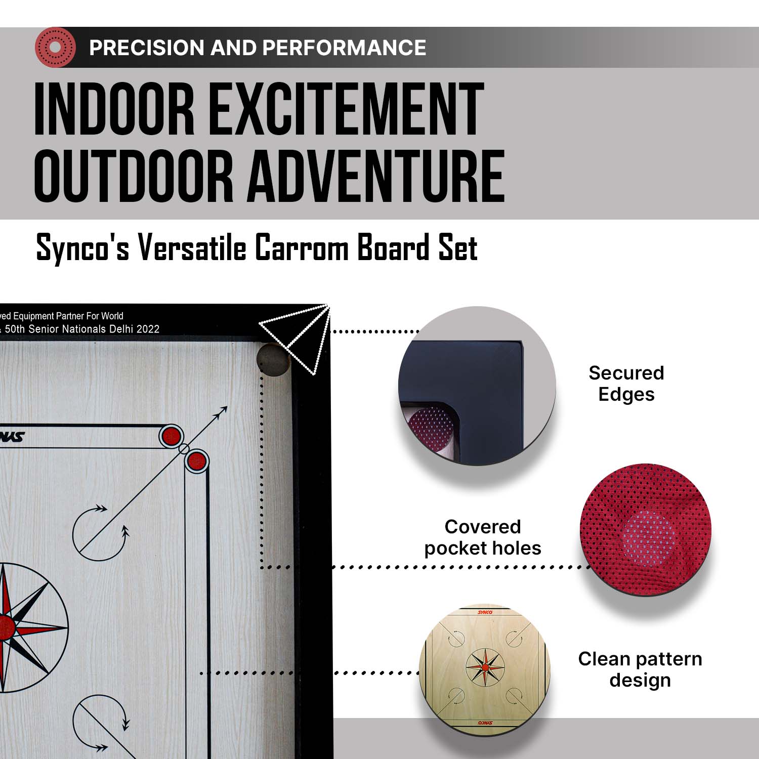Tablero de carrom Synco de 20 pulgadas para ni?os | Acabado mate con bordes lisos | Material de madera ecol?gico | Grosor de 4 mm - Imagen 4
