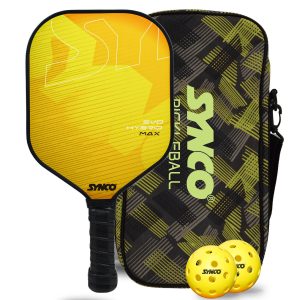 Set de palas de pickleball Synco Hybrid Max Yellow | 1 raqueta de pickleball y 2 pelotas de pickleball con bolsa de transporte | Raqueta ligera de fibra de vidrio con empu?adura acolchada y c?moda
