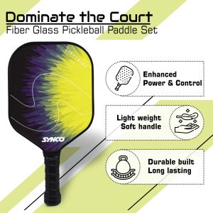 Alternative view of Set de palas de pickleball Synco Lightning Yellow | 2 raquetas de pickleball y 4 pelotas de pickleball con bolsa de transporte | Raqueta ligera de fibra de vidrio con empu?adura acolchada y c?moda