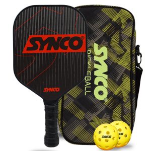 Set de palas de pickleball Synco Carbonium Red | 1 raqueta de pickleball y 2 pelotas de pickleball con bolsa de transporte | Raqueta ligera de fibra de vidrio con empu?adura c?moda y acolchada