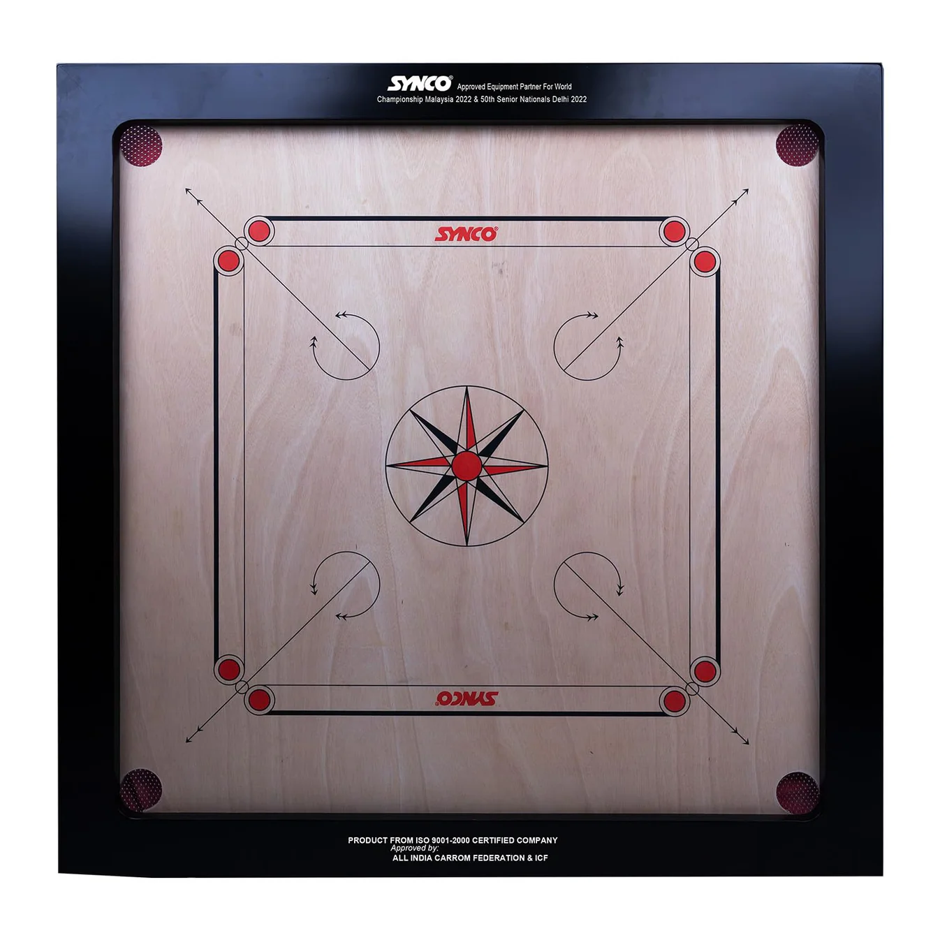 Tablero Carrom Synco de 36 pulgadas y 4 mm con respaldo Chakri, tama?o completo, internacional para profesionales, con monedas, golpeador y polvo b?rico gratuitos