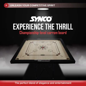Alternative view of Tablero de carrom Synco de 27 pulgadas y 4 mm con chakri trasero, tama?o completo, internacional, con monedas, golpeador y polvo de boro gratuitos.