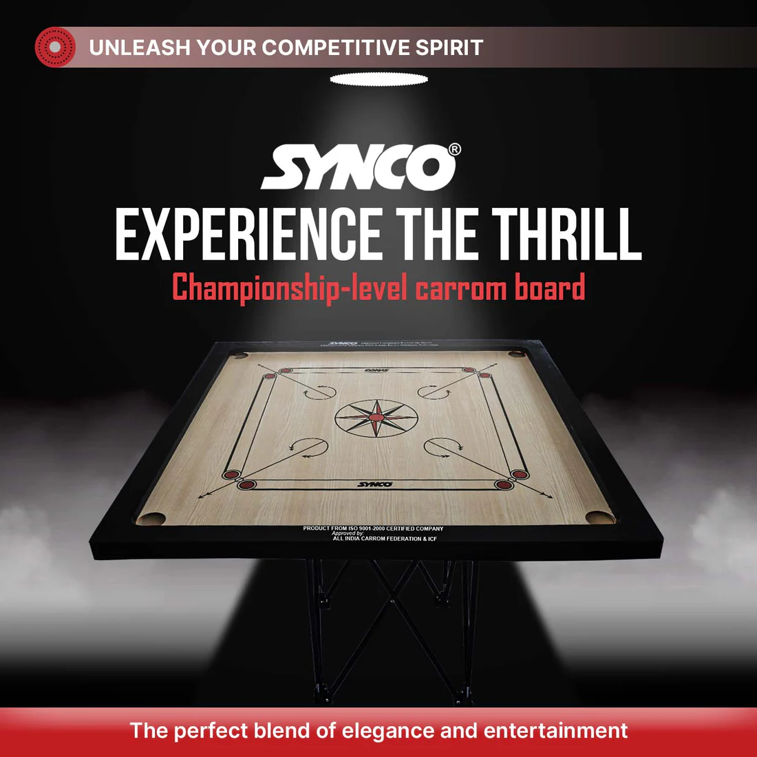 Tablero de carrom Synco de 27 pulgadas y 4 mm con chakri trasero, tama?o completo, internacional, con monedas, golpeador y polvo de boro gratuitos. - Imagen 2