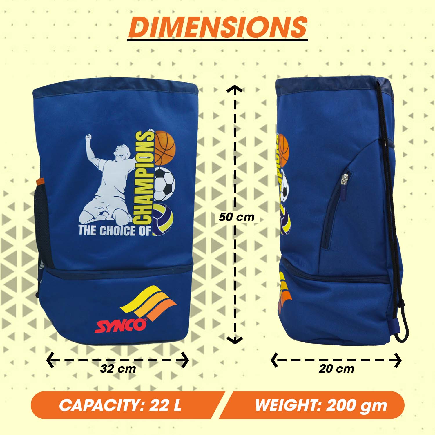 Bolsa deportiva para llevar balones Synco Champion (peque?a) azul - Imagen 2