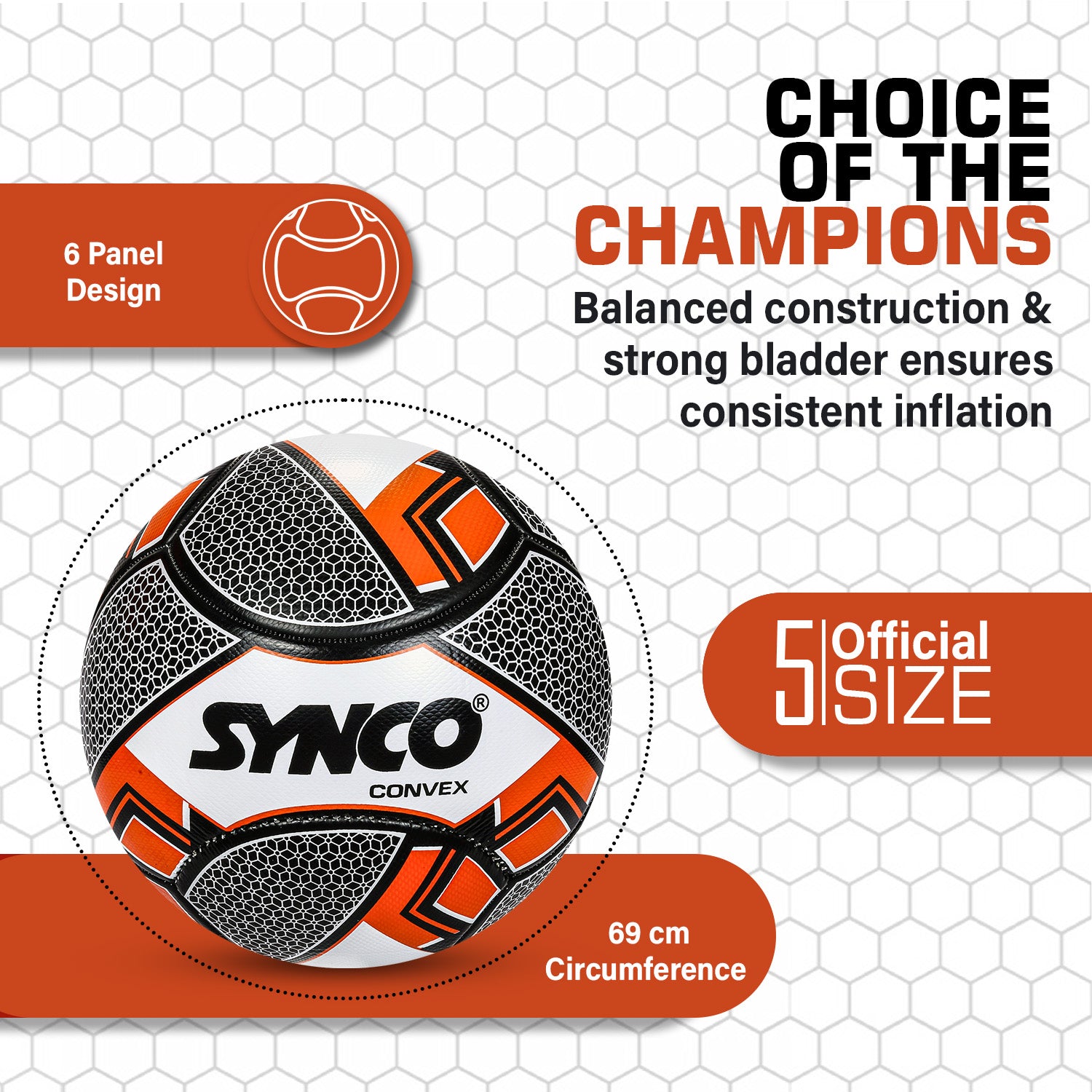 Bal?n de f?tbol Synco Convex | Bal?n de entrenamiento | Cosido a m?quina con PVC | Bal?n de f?tbol tama?o 5 - Imagen 5