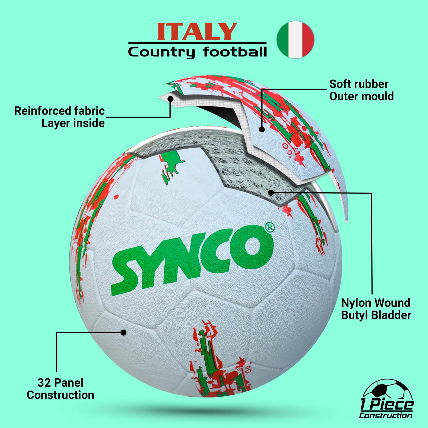 Synco Country Flag Football - Italia (talla 5) - Imagen 4