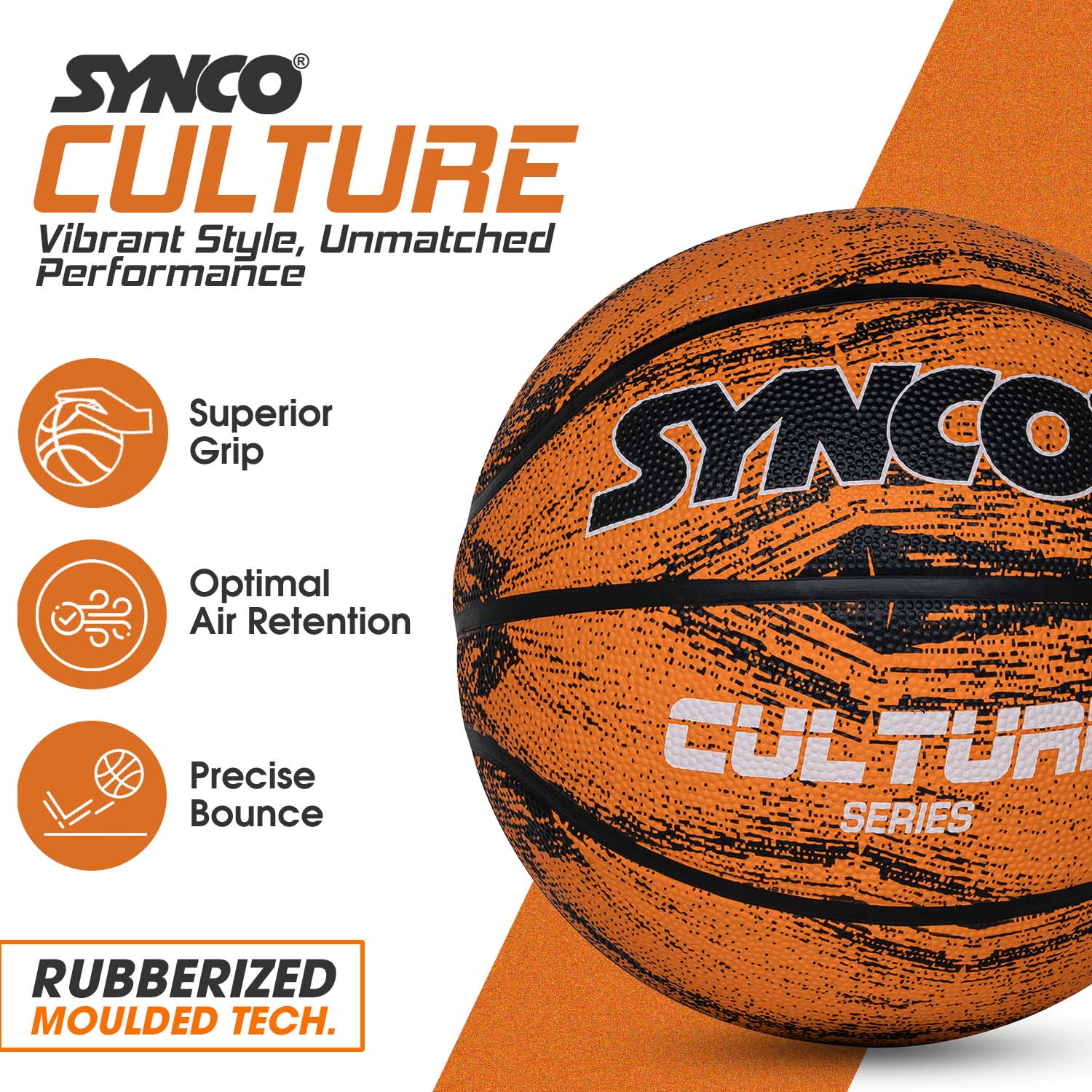 Bal?n de baloncesto para hombre Synco Culture Series (talla 7) Naranja - Imagen 3