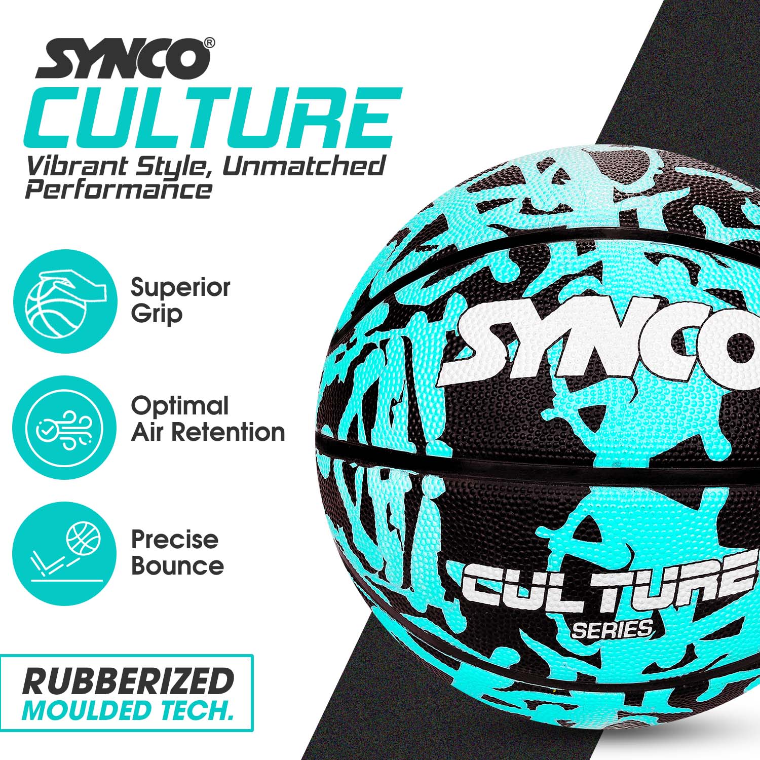 Bal?n de baloncesto Synco Culture (tama?o 5) azul-negro - Imagen 3