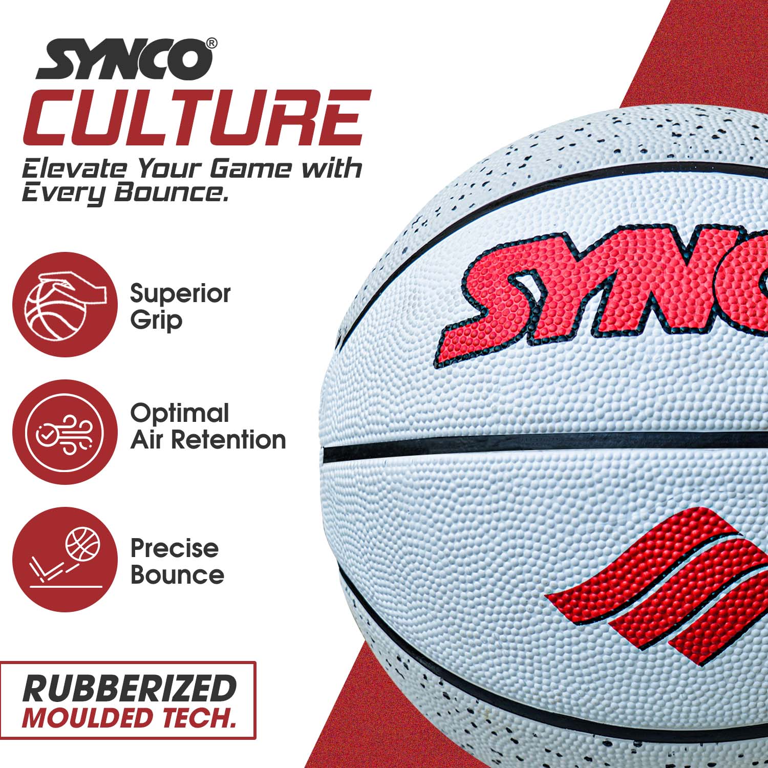 Bal?n de baloncesto Synco Culture (tama?o 5) Gris-blanco - Imagen 3
