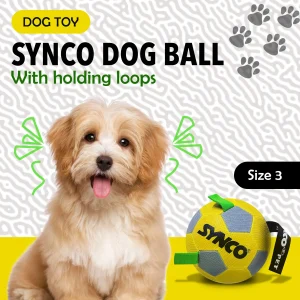 Alternative view of Bal?n de f?tbol para perros Synco con asas verdes (amarillo) | tama?o 3
