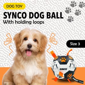 Alternative view of Juguete para perros Synco Dog Toy Football Graphic Orange con asas | Pelota para perros tama?o 3 | Pelota de juguete para perros