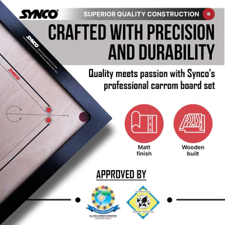 Tablero Carrom Synco de 36 pulgadas y 4 mm con respaldo Chakri, tama?o completo, internacional para profesionales, con monedas, golpeador y polvo b?rico gratuitos - Imagen 2