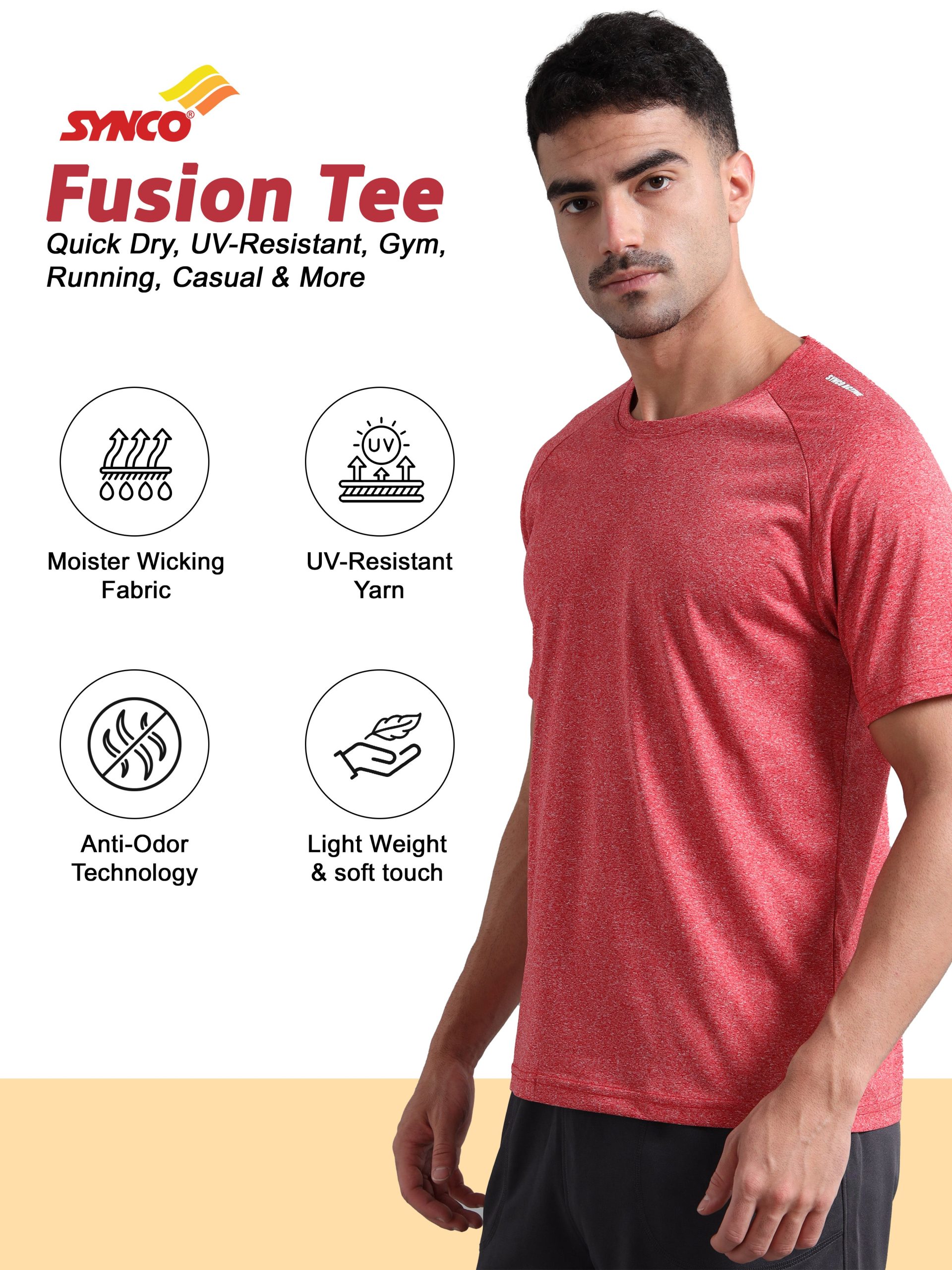 Camiseta deportiva Synco Fusion para hombre (rojo) - Ideal para correr y el gimnasio - Imagen 2