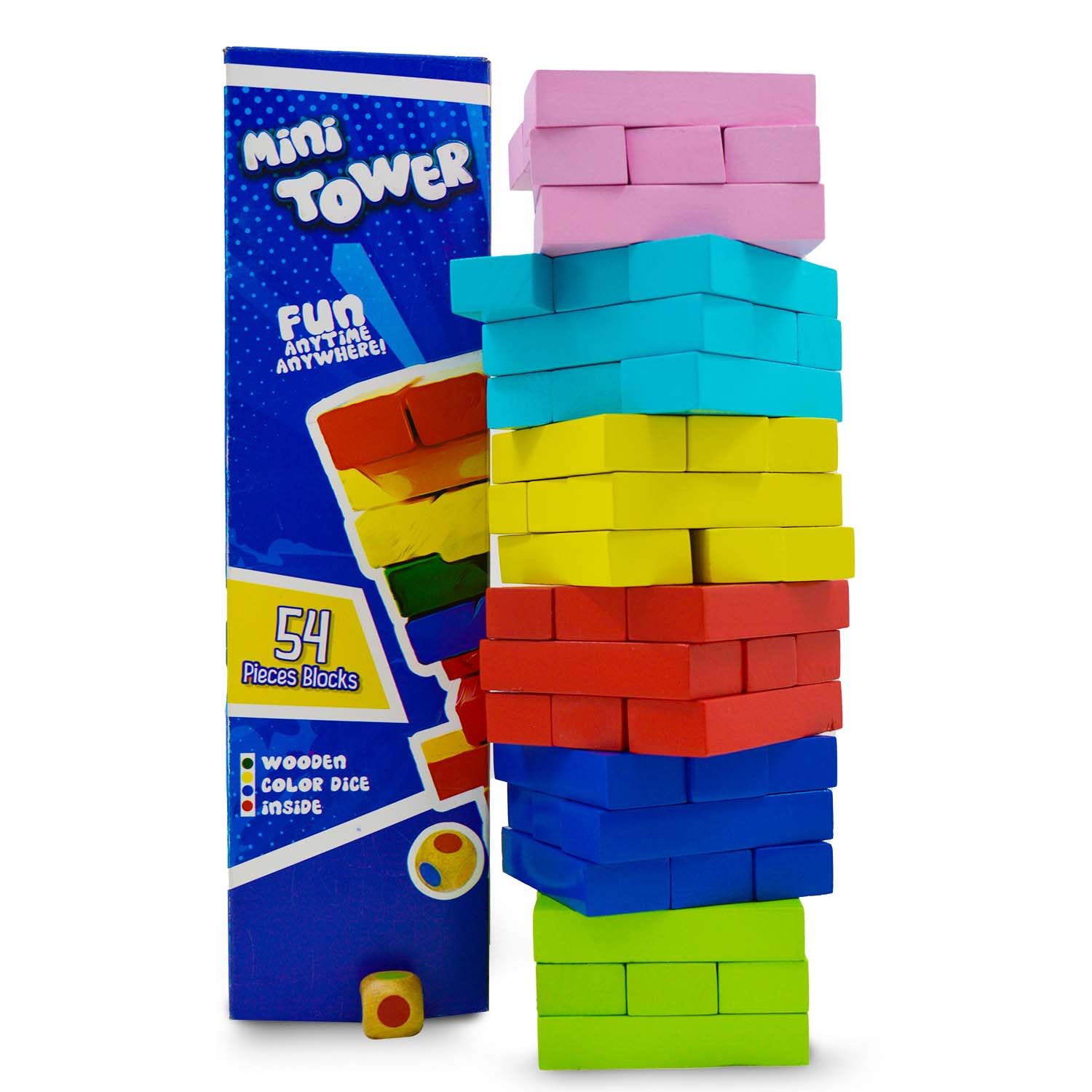 Synco Mini Tower | Torre de madera para hacer piruetas | El mejor juego de madera para ni?os y adultos | Mini juego de bloques de madera para divertirse en familia, juego para desarrollar habilidades Bloques multicolores, 54 piezas
