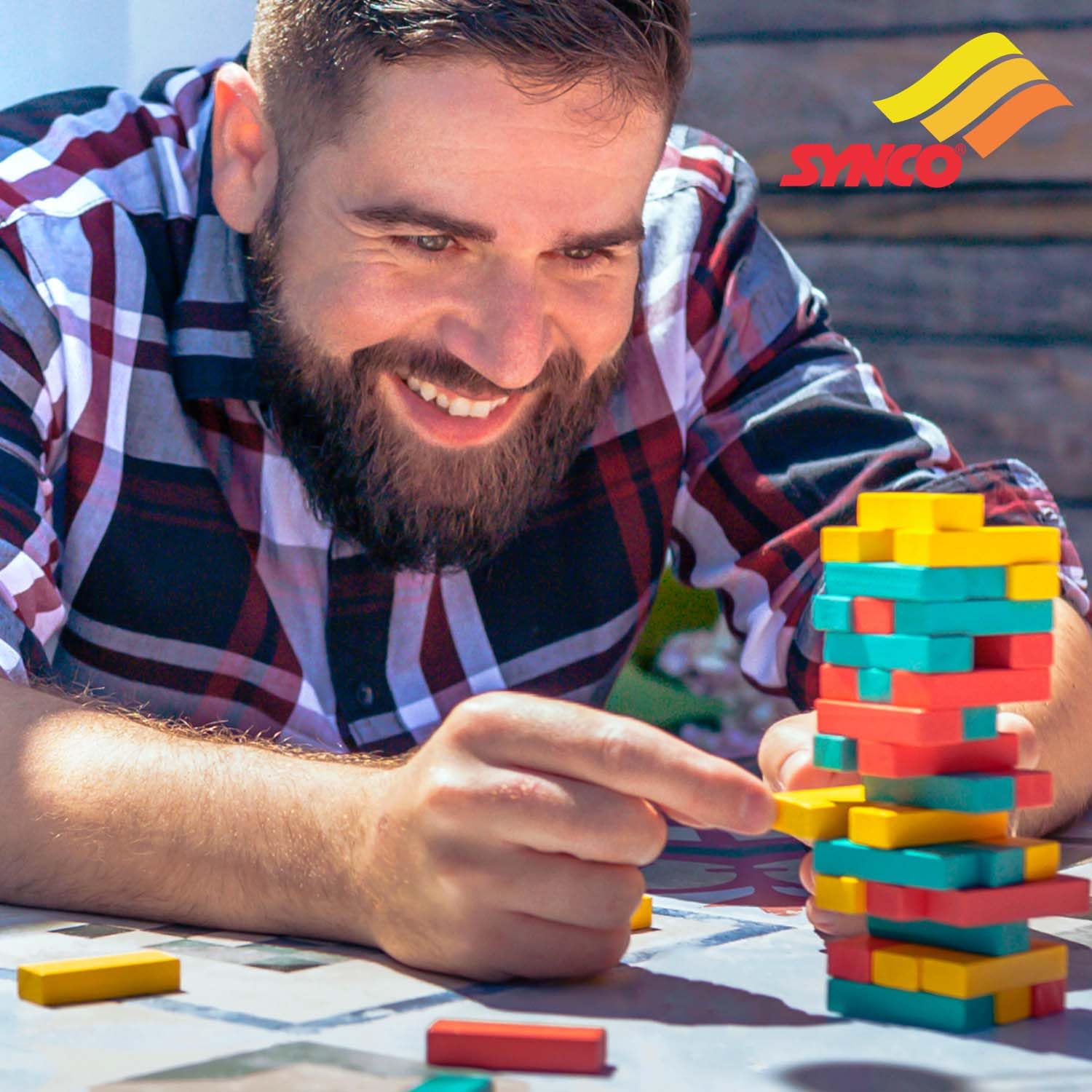 Synco Mini Tower | Torre de madera para hacer piruetas | El mejor juego de madera para ni?os y adultos | Mini juego de bloques de madera para divertirse en familia, juego para desarrollar habilidades Bloques multicolores, 54 piezas - Imagen 7