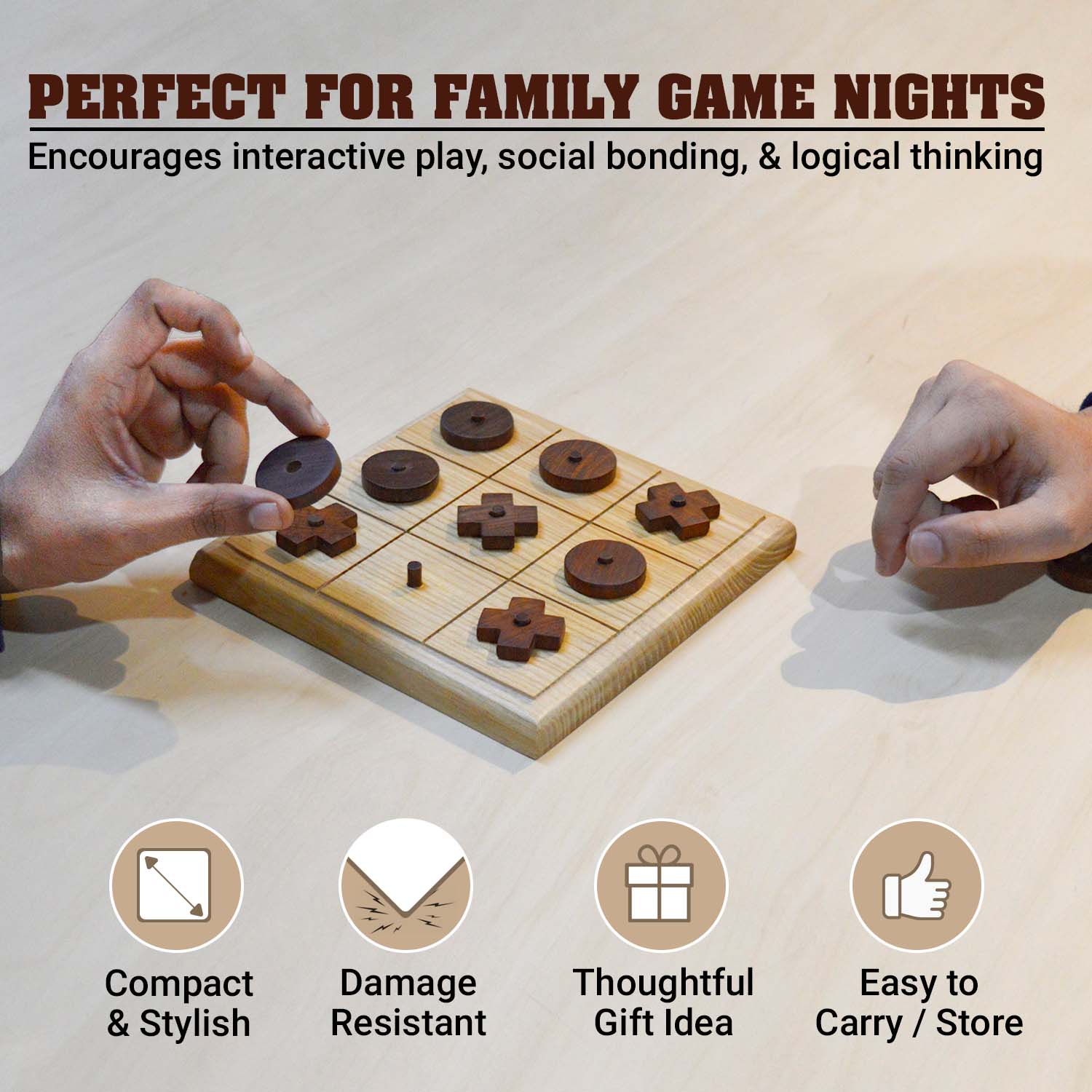 Synco Noughts & Crosses | Juego de madera Tic Tac | Color natural y acabado mate | Regalo para amigos y familiares - Imagen 6