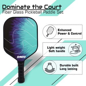 Alternative view of Juego de palas de pickleball Synco azul rel?mpago | 1 raqueta de pickleball y 2 pelotas de pickleball con bolsa de transporte | Raqueta ligera de fibra de vidrio con empu?adura acolchada y c?moda