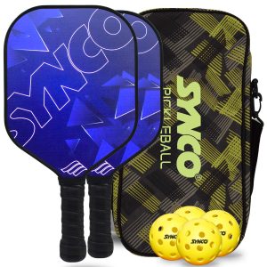 Set de palas de pickleball Synco Glory de fibra de carbono | 2 raquetas, 4 pelotas de pickleball con bolsa de transporte | Pala profesional de 16 mm