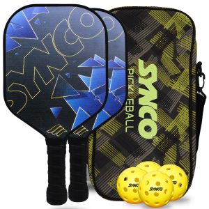 Set de palas de pickleball Synco Glory de fibra de carbono | 2 raquetas, 4 pelotas de pickleball con bolsa de transporte | Pala profesional de 16 mm