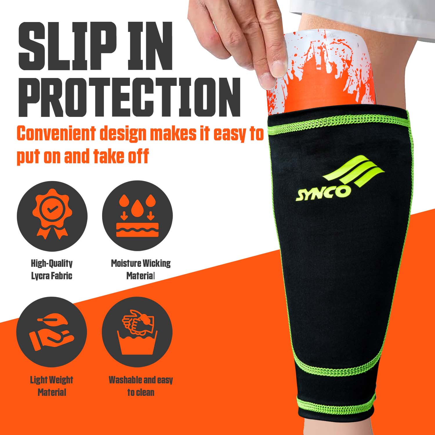 Fundas de compresi?n para espinilleras Synco | Tejido el?stico de lycra | 1 par, color negro - Imagen 3