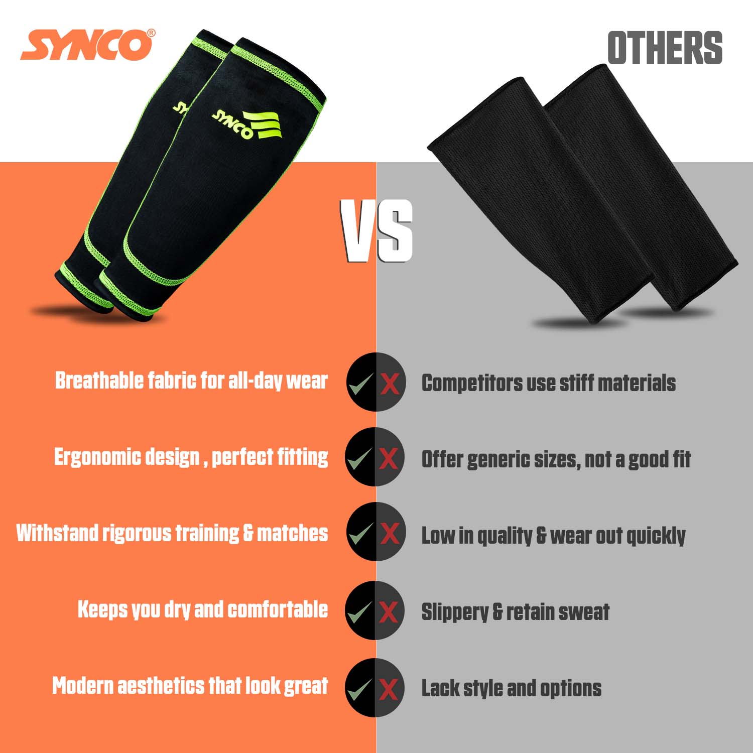 Fundas de compresi?n para espinilleras Synco | Tejido el?stico de lycra | 1 par, color negro - Imagen 6