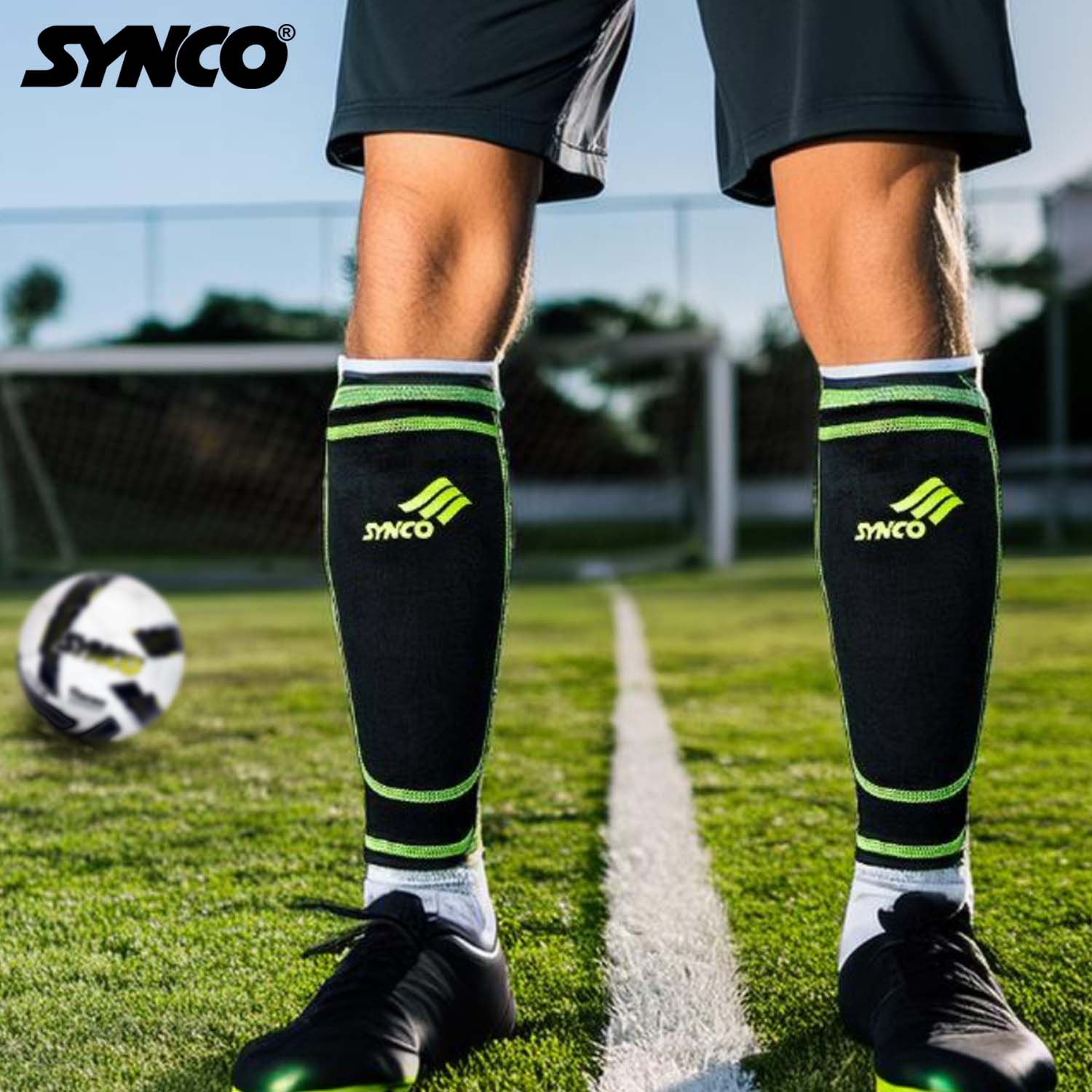 Fundas de compresi?n para espinilleras Synco | Tejido el?stico de lycra | 1 par, color negro - Imagen 8