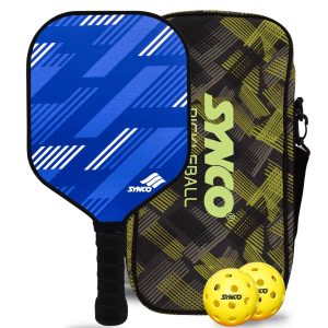 Set de palas de pickleball Synco Slash Carbon Fiber | 1 raqueta, 2 pelotas de pickleball con bolsa de transporte | Pala profesional de 16 mm