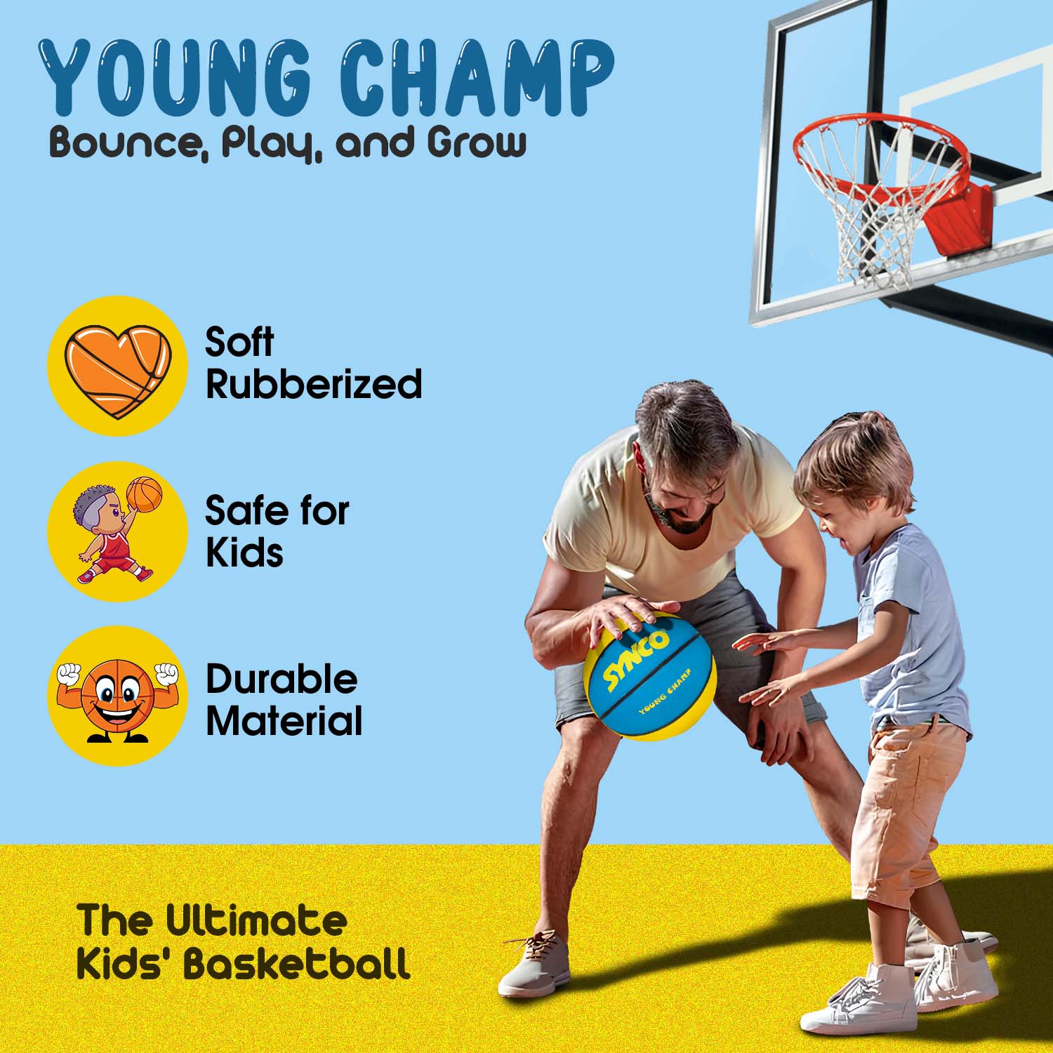 Synco Young Champ Basketball (talla 3) azul y amarillo - Imagen 3