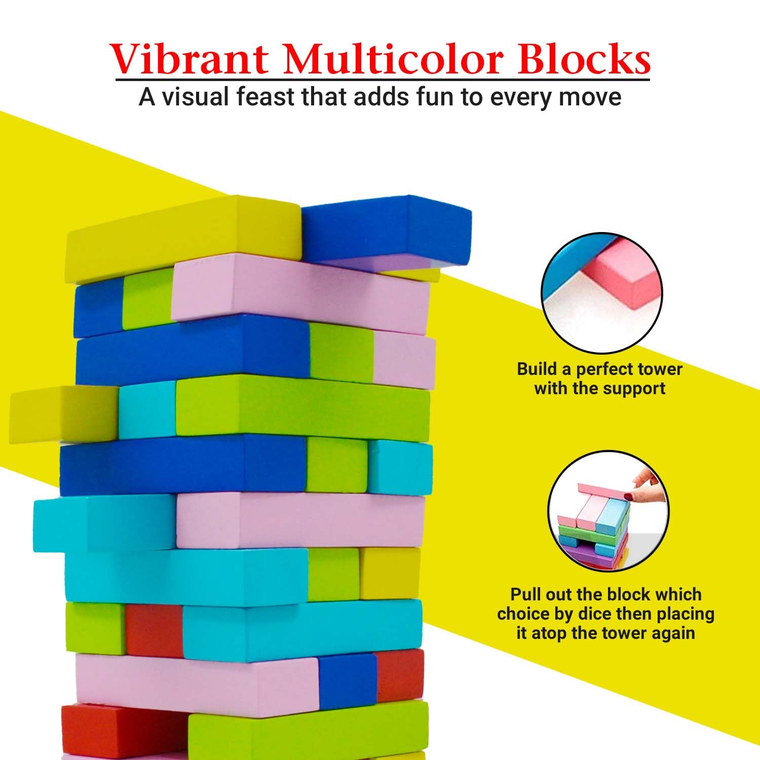 Synco Mini Tower | Torre de madera para hacer piruetas | El mejor juego de madera para ni?os y adultos | Mini juego de bloques de madera para divertirse en familia, juego para desarrollar habilidades Bloques multicolores, 54 piezas - Imagen 3