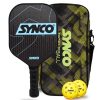 Set de palas de pickleball Synco azul carbono | 1 raqueta de pickleball y 2 pelotas de pickleball con bolsa de transporte | Raqueta ligera de fibra de vidrio con empu?adura c?moda y acolchada