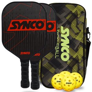 Set de palas de pickleball Synco Carbonium Red | 2 raquetas de pickleball y 4 pelotas de pickleball con bolsa de transporte | Raqueta ligera de fibra de vidrio con empu?adura acolchada y c?moda