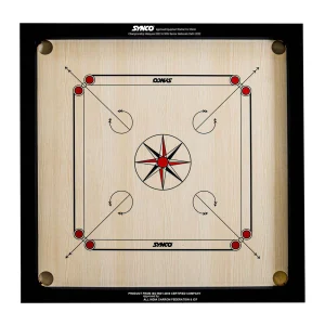 Tablero de carrom Synco de 27 pulgadas, fondo Chakri de 4 mm, tama?o completo, internacional, con monedas, golpeador y sin polvo de boro