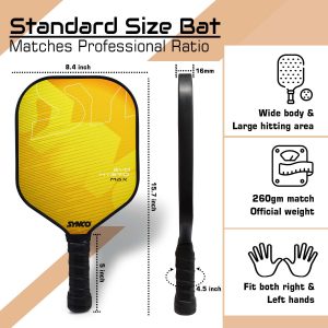 Alternative view of Set de palas de pickleball Synco Hybrid Max Yellow | 2 raquetas de pickleball y 4 pelotas de pickleball con bolsa de transporte | Raqueta ligera de fibra de vidrio con empu?adura acolchada y c?moda